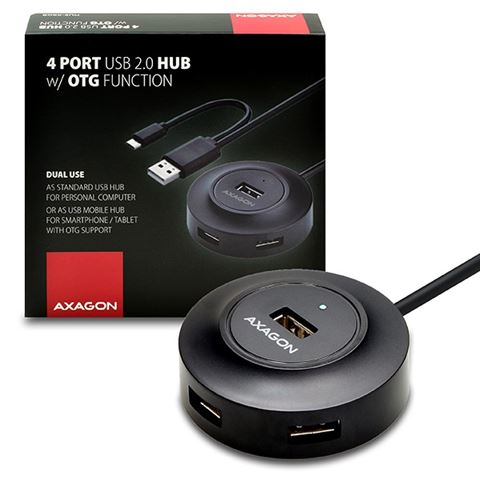 AXAGON HUE-X6GB 4x USB2.0 Hub 80cm Cable + Micro USB OTG Black AXAGON HUE-X6GB 4x USB2.0 Hub 80cm Cable + Micro USB OTG Black