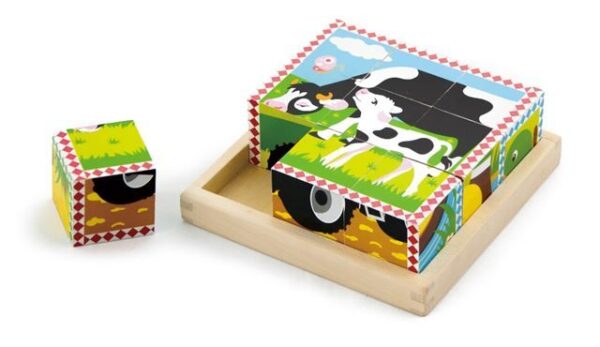 Drvene kocke puzzle - farma (4 kom)