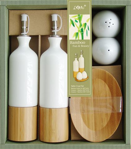 Posude za začine set bijeli-bambus