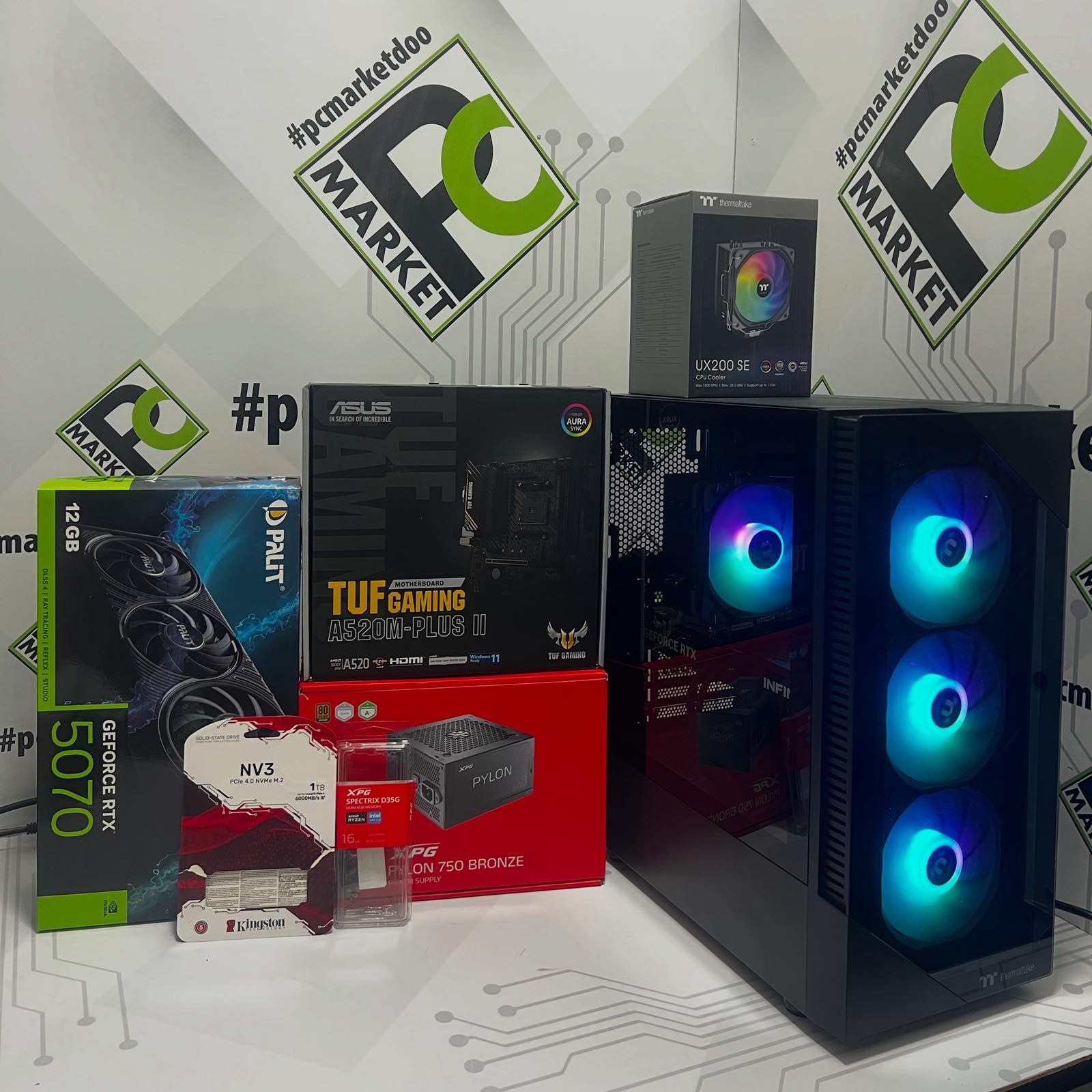 PCM Gaming računar AMD Ryzen 5 5600X, 16GB DDR4, RTX 5070 12GB , 1TB NVMe