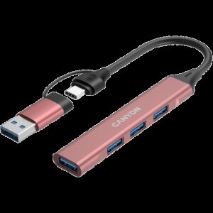 CANYON hub DS-02 4in1 USB-A/C Pink - Slika 3