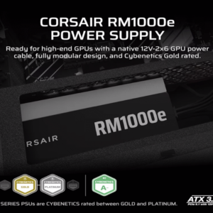 Corsair PSU 1000W RM1000eGold, Fully Modular, 12V-2x66xSATA, 3xPCIe, ATX 3.1, PCIe 5.1 - Slika 3