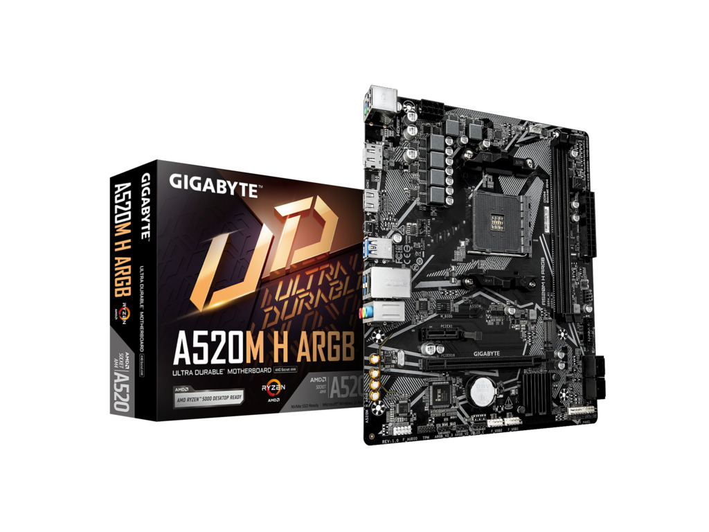 Gigabyte MB A520M H ARGB AM4; 2xDDR4; 5100MHz/64GB M.2; 4xSATA; 6xUSB; 1xDP