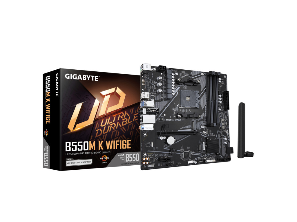 Gigabyte MB B550M K WIFI6E AM4; 4xDDR4; 2xM.2; 4xSATA; 8xusB; DP; HDMI; PS2; mATX