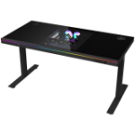 Dual-motor sit/stand adjustable-height gaming desk with built-in PC case