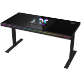 Dual-motor sit/stand adjustable-height gaming desk with built-in PC case