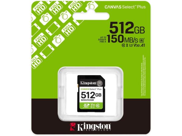 Kingston SDHC 512GB Class 10Canvas Select Plus150 MBs Kingston SDHC 512GB Class 10Canvas Select Plus150 MBs