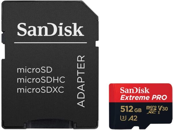 SanDisk Micro SD 512GB Extreme Pro 200MB/s A2+ SD adapter SanDisk Micro SD 512GB Extreme Pro 200MB/s A2+ SD adapter